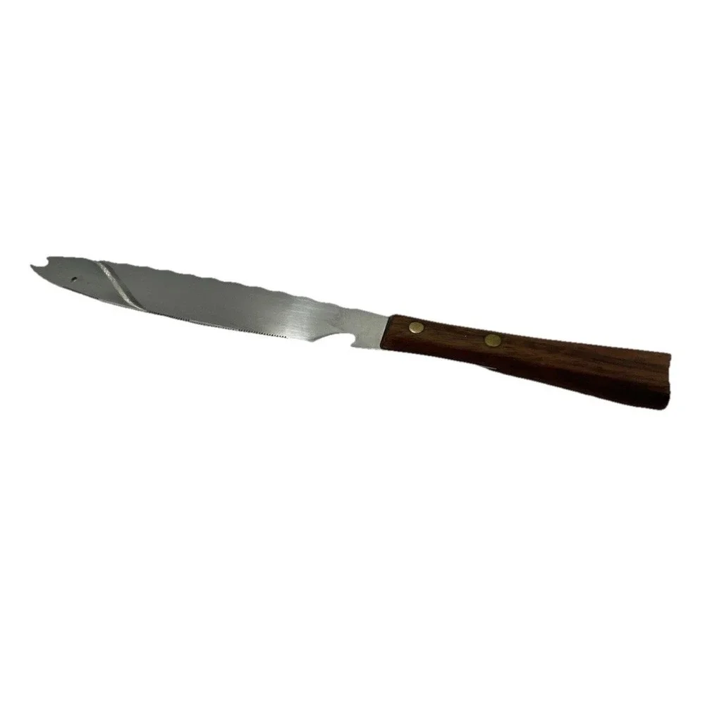 Vintage Serrated Blade Stainless Steel Japan Carving Bread Knife MCM Wood Handle